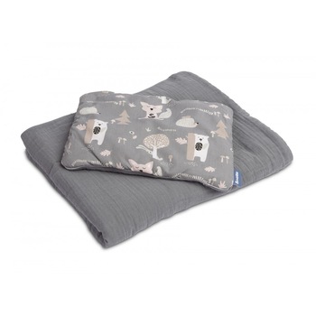 Set perna si pilota din bumbac si muselina Sensillo grafit Set perna si pilota din bumbac si muselina Sensillo grafit