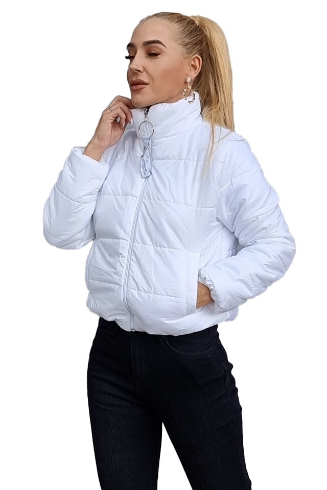 Geaca scurta de fas Pamela, Alb