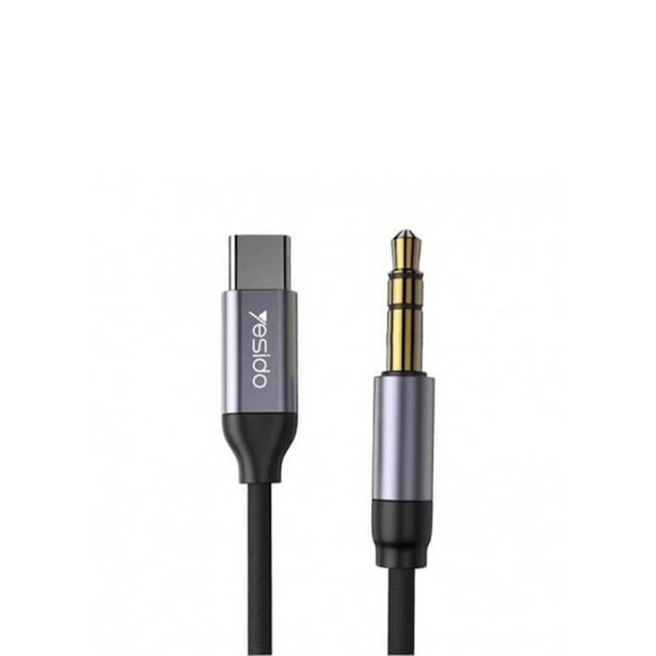 Cablu Adaptor Audio USB Type-C la Aux Jack 3.5mm, Yesido YAU-20, 1m, Negru