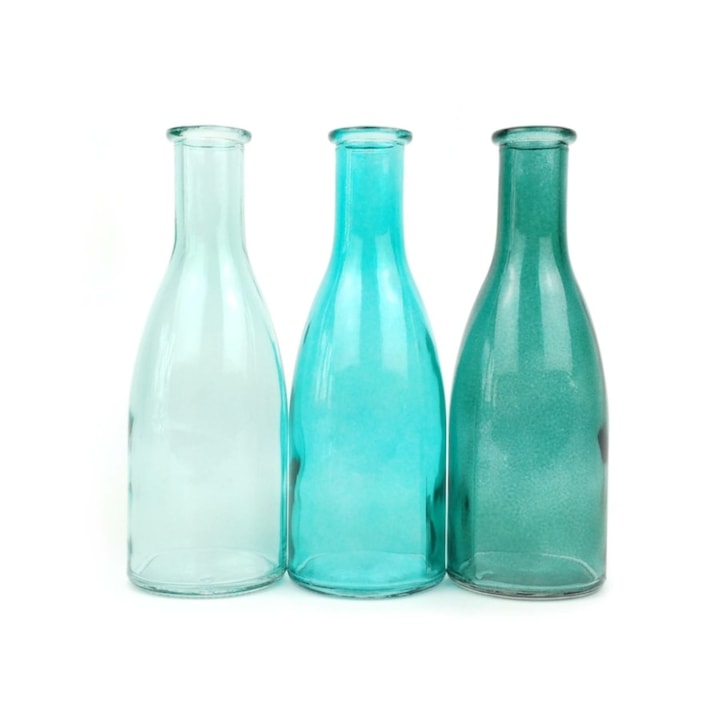Üveg palack váza szett kék
