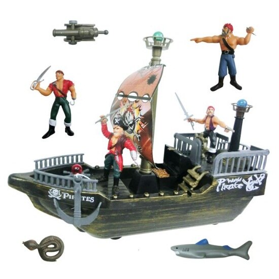 Set interactic cu corabie si 4 figurine, Pirates, Multicolor