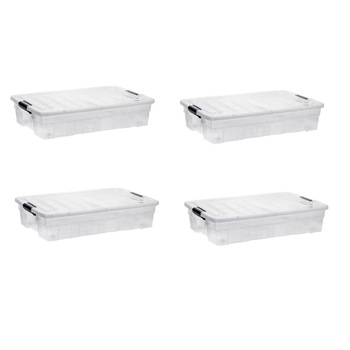 Set 4 cutii de depozitare cu capac pliant si roti, plastic , transparent, 60x40x19 cm Set 4 cutii de depozitare cu capac pliant si roti, plastic , transparent, 60x40x19 cm