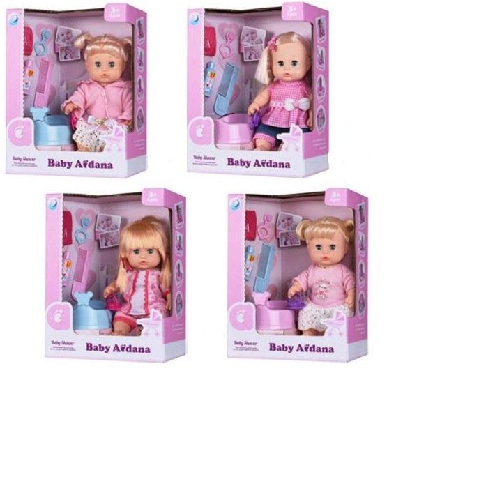 Magic Toys 582048 Szőke copfos baba hanggal 30cm-es, négyfeléle változatban