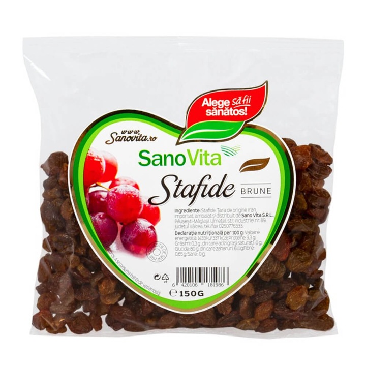 Stafide Sano Vita, 150g, Gustari Sanatoase, Stafide Brune Sano Vita, Punga de Stafide Brune, Stafide Calitative Sano Vita, Stafide pentru Preparate Culinare