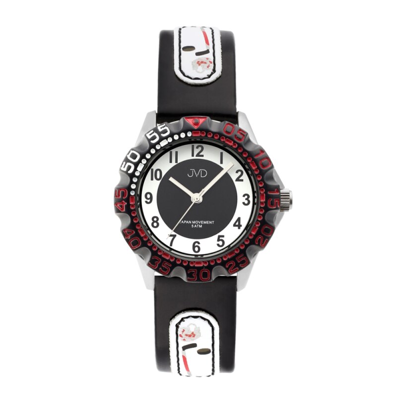 Ceas de mana pentru copii JVD J7078.2, Plastic, 5 ATM, Negru/Alb