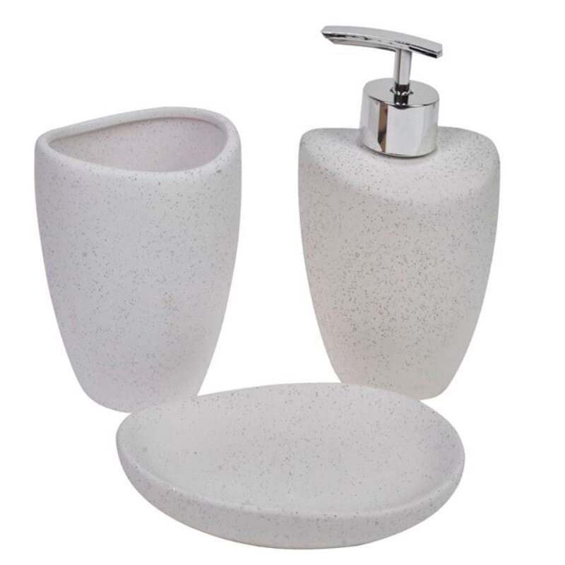 Set pentru baie/lavoar, 3 piese, Ceramica, Alb mat