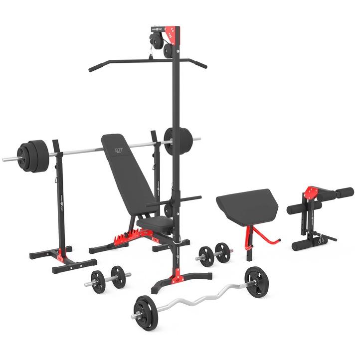 Aparat multifunctional Marbo Sport, Greutati 113 kg, Negru/Rosu