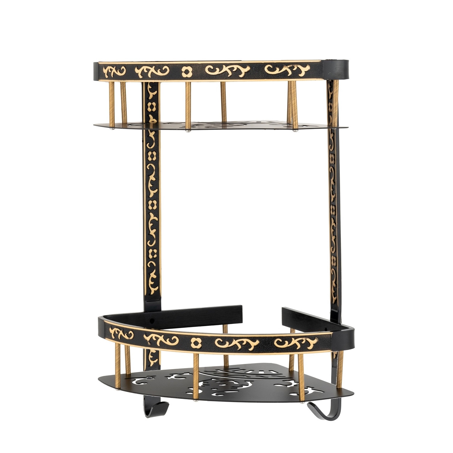 Etajera baie TRENDY'S, dubla montare pe colt, black-gold 35cm X 30cn