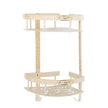 Etajera baie TRENDY’S dubla , montare pe colt, white-gold 35cm X 30cm Etajera baie TRENDY’S dubla , montare pe colt, white-gold 35cm X 30cm