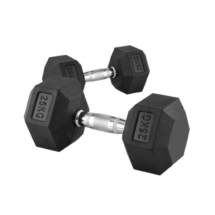 Set Gantere Hexagonale 25kg (2x25kg) , negru