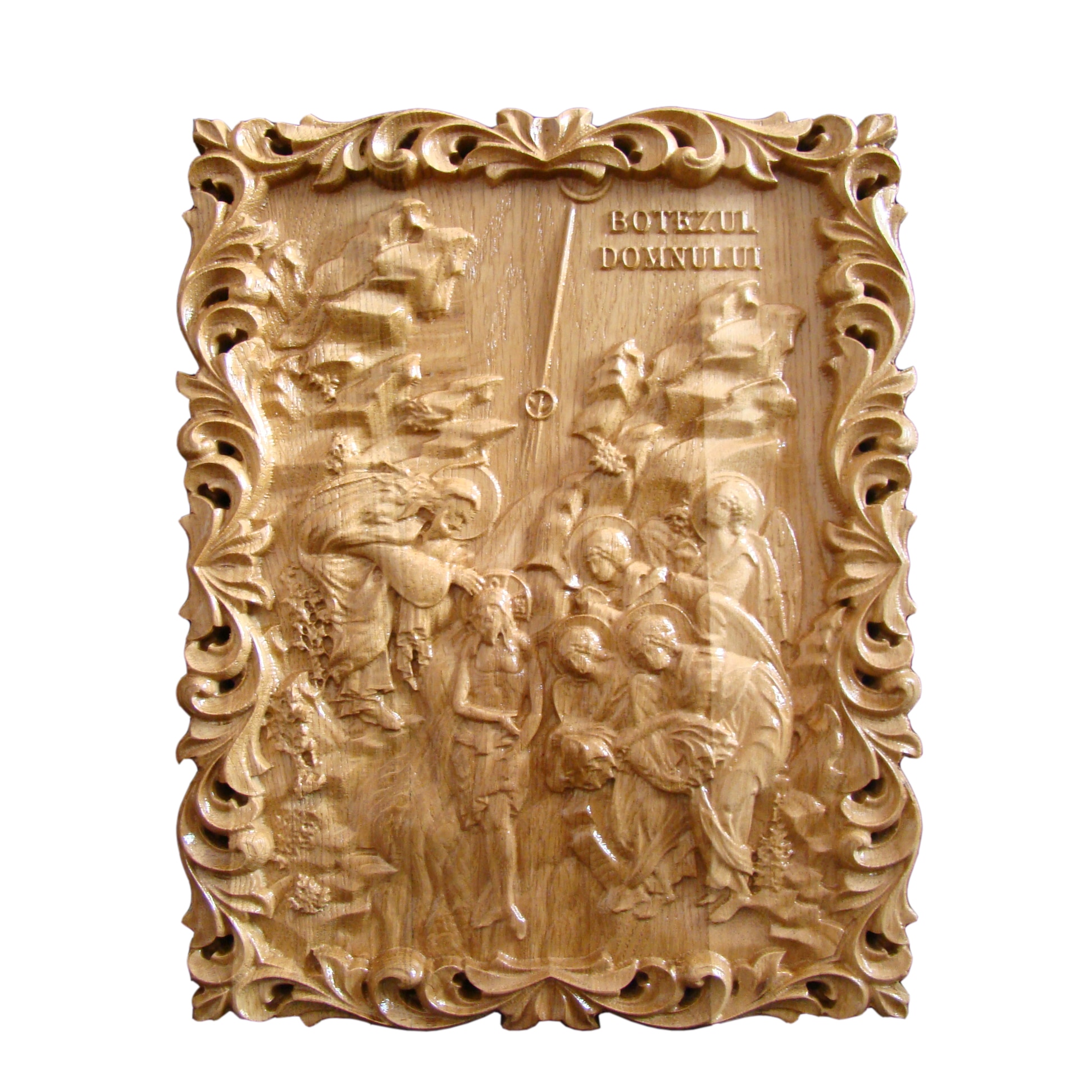 Icoana sculptata Botezul Domnului, sculptura in lemn masiv, 30x24 cm