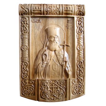 Icoana sculptata Sf. Luca, Arhiepiscopul Crimeei si Simferopolului, rama pergament, 29.5x20 cm Icoana sculptata Sf. Luca, Arhiepiscopul Crimeei si Simferopolului, rama pergament, 29.5x20 cm