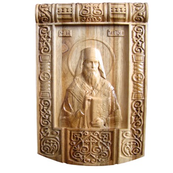 Icoana sculptata Sf Ierarh Nectarie Taumaturgul din Eghina, lemn masiv, rama pergament, 29.5x20 cm Icoana sculptata Sf Ierarh Nectarie Taumaturgul din Eghina, lemn masiv, rama pergament, 29.5x20 cm