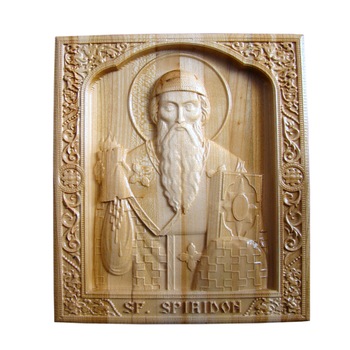 Icoana sculptata Sfantul Spiridon al Trimitundei, lemn masiv, 22.5x20 cm Icoana sculptata Sfantul Spiridon al Trimitundei, lemn masiv, 22.5x20 cm