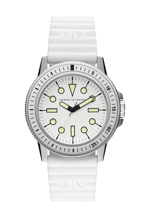 ARMANI EXCHANGE, Иноксов часовник със силиконова каишка, Бял/Сребрист