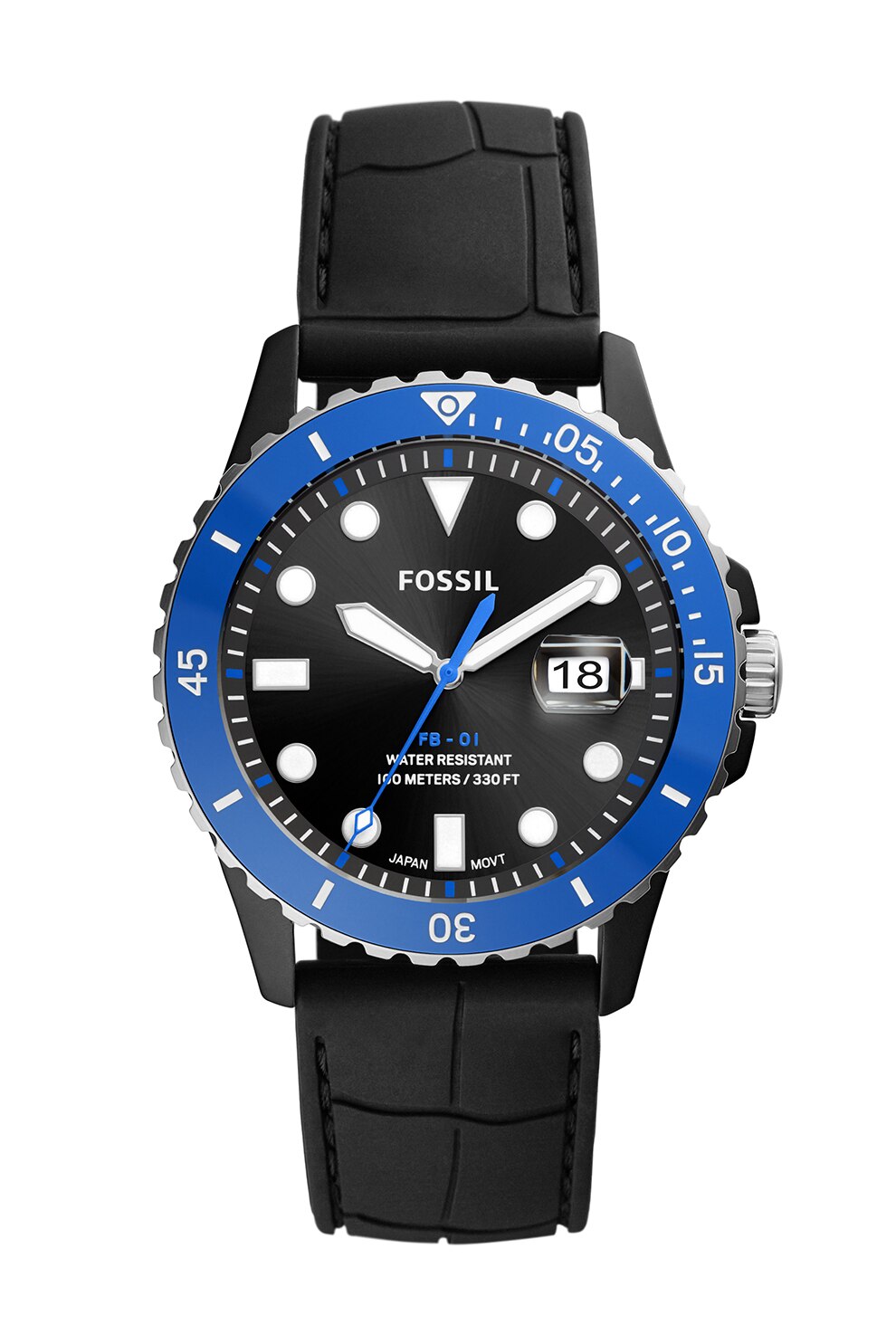 Fossil, Ceas din ceramica cu o curea din silicon, Negru/Albastru/Argintiu