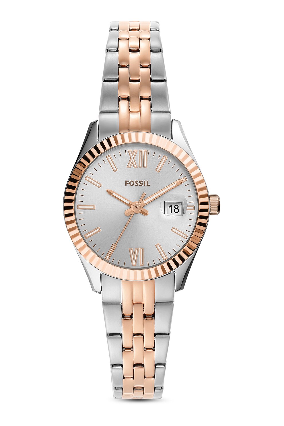 Fossil, Ceas din otel inoxidabil cu model bicolor, Argintiu/Auriu rose