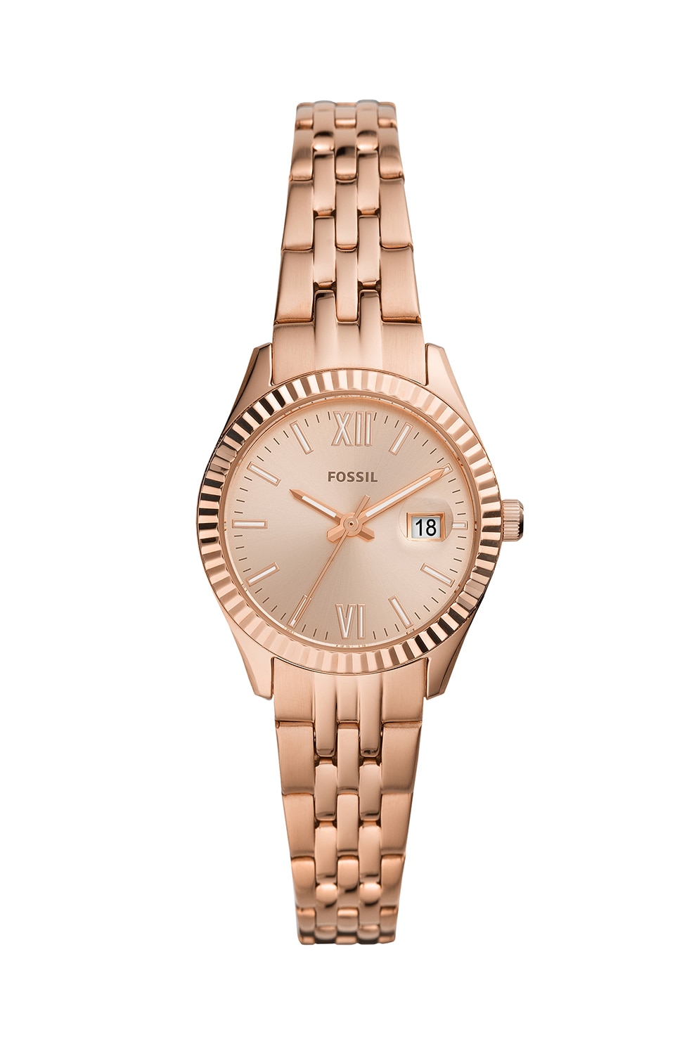 Fossil, Ceas analog din otel inoxidabil, Auriu rose
