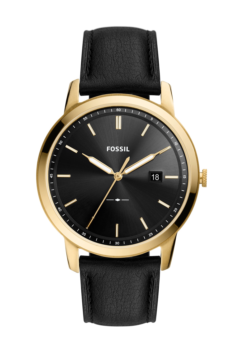 Fossil, Ceas cu o curea din piele si logo pe cadran, Negru/Auriu