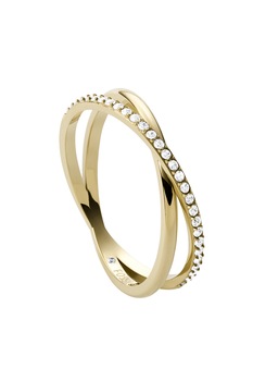 Fossil, Inel din otel inoxidabil decorat cu cristale, Auriu, 53 MM Standard Fossil, Inel din otel inoxidabil decorat cu cristale, Auriu, 53 MM Standard