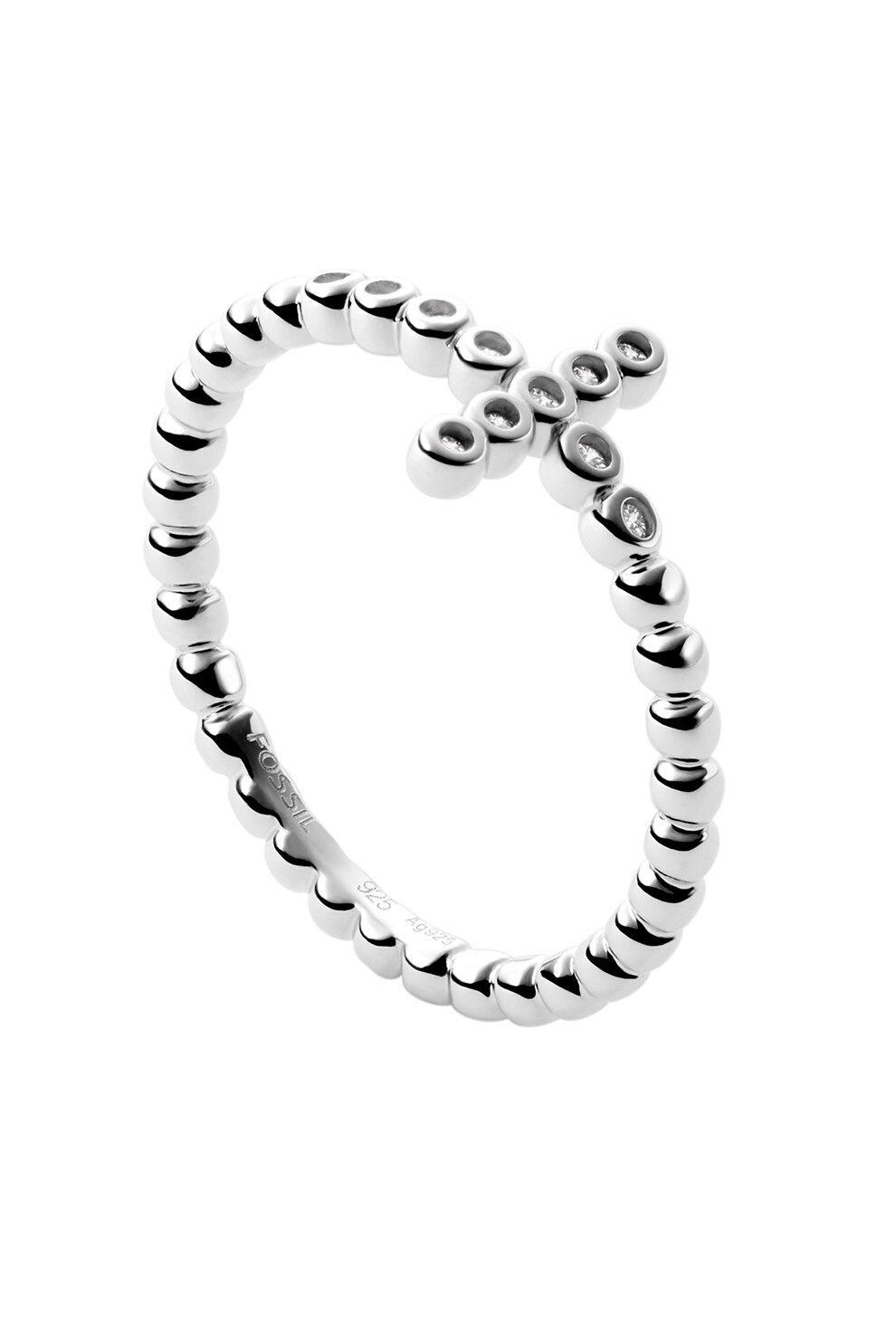 Fossil, Inel din otel inoxidabil decorat cu cristale, Argintiu, 60 MM Standard