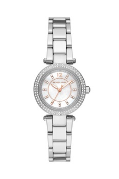 Michael Kors, Ceas cu bratara metalica si cristale, Argintiu Michael Kors, Ceas cu bratara metalica si cristale, Argintiu