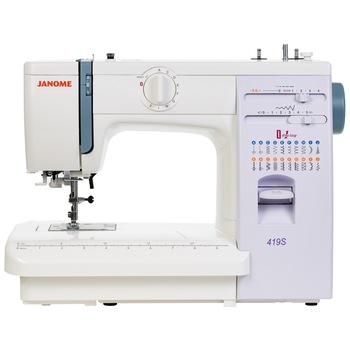 Masina de cusut electromecanica JANOME 419S, 19 Programe, 860 Imp/Min, 60W, Alb/Mov Masina de cusut electromecanica JANOME 419S, 19 Programe, 860 Imp/Min, 60W, Alb/Mov