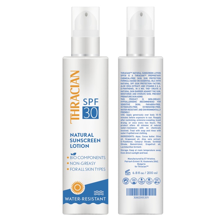 Lotiune de corp cu protectie solara naturala SPF30, Thracian, 200 ml