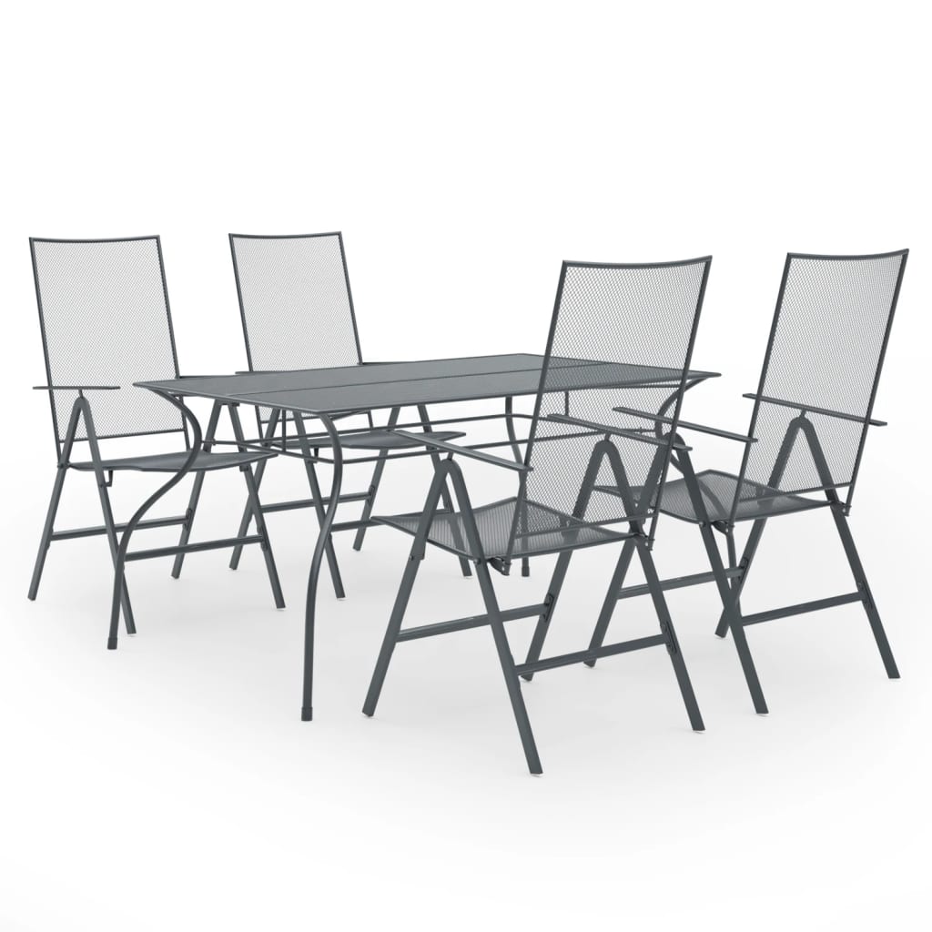 Set mobilier de terasa 5 piese masa cu scaune cu spatar inalt, vidaXL, Otel, 150 x 90 x 72 cm, Antracit