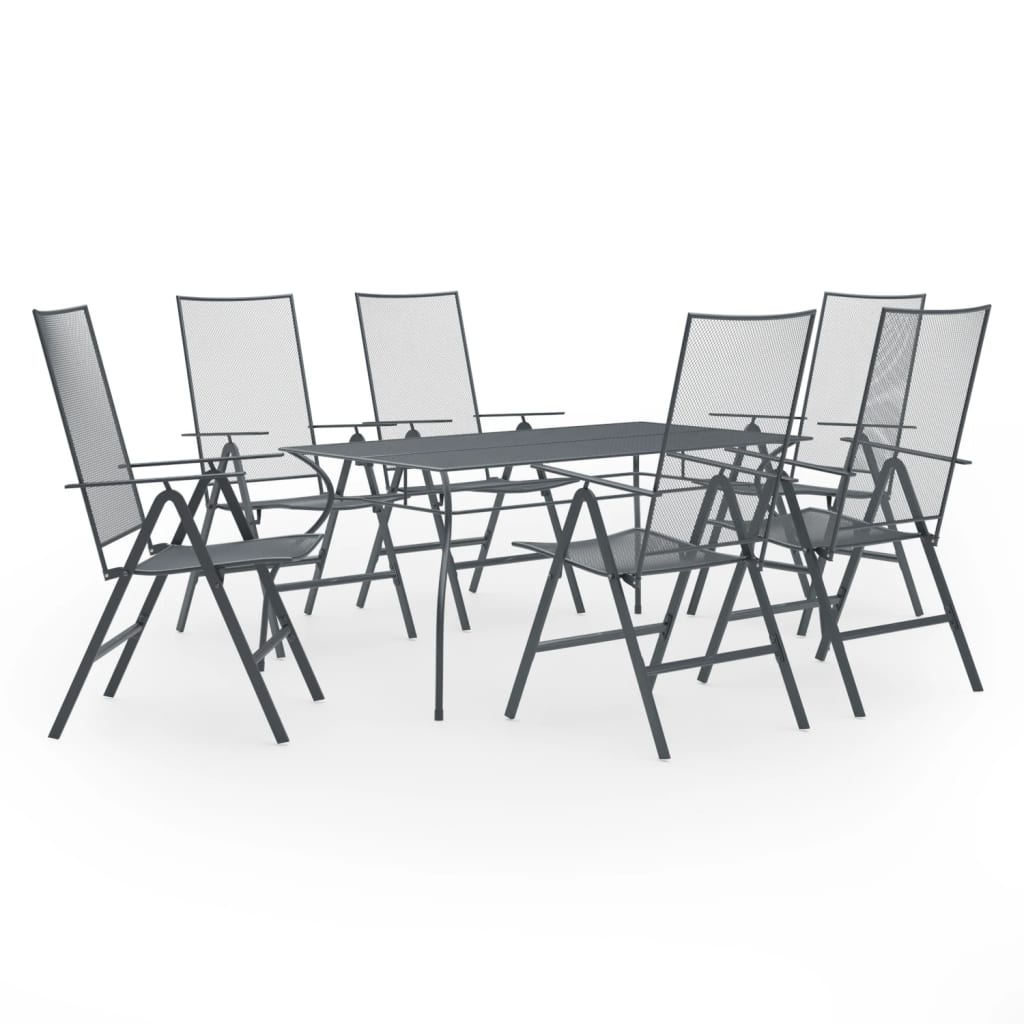 Set mobilier de terasa 7 piese masa cu scaune cu spatar inalt, vidaXL, Otel, 170 x 89,5 x 72,5 cm, Antracit