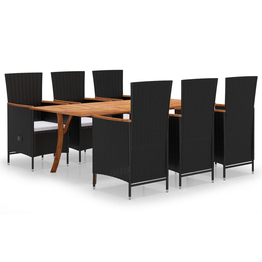 Set mobilier de terasa 7 piese masa cu scaune fotoliu, vidaXL, Poliratan-Lemn, 201,5 x 100 x 75 cm, Negru/Maro,