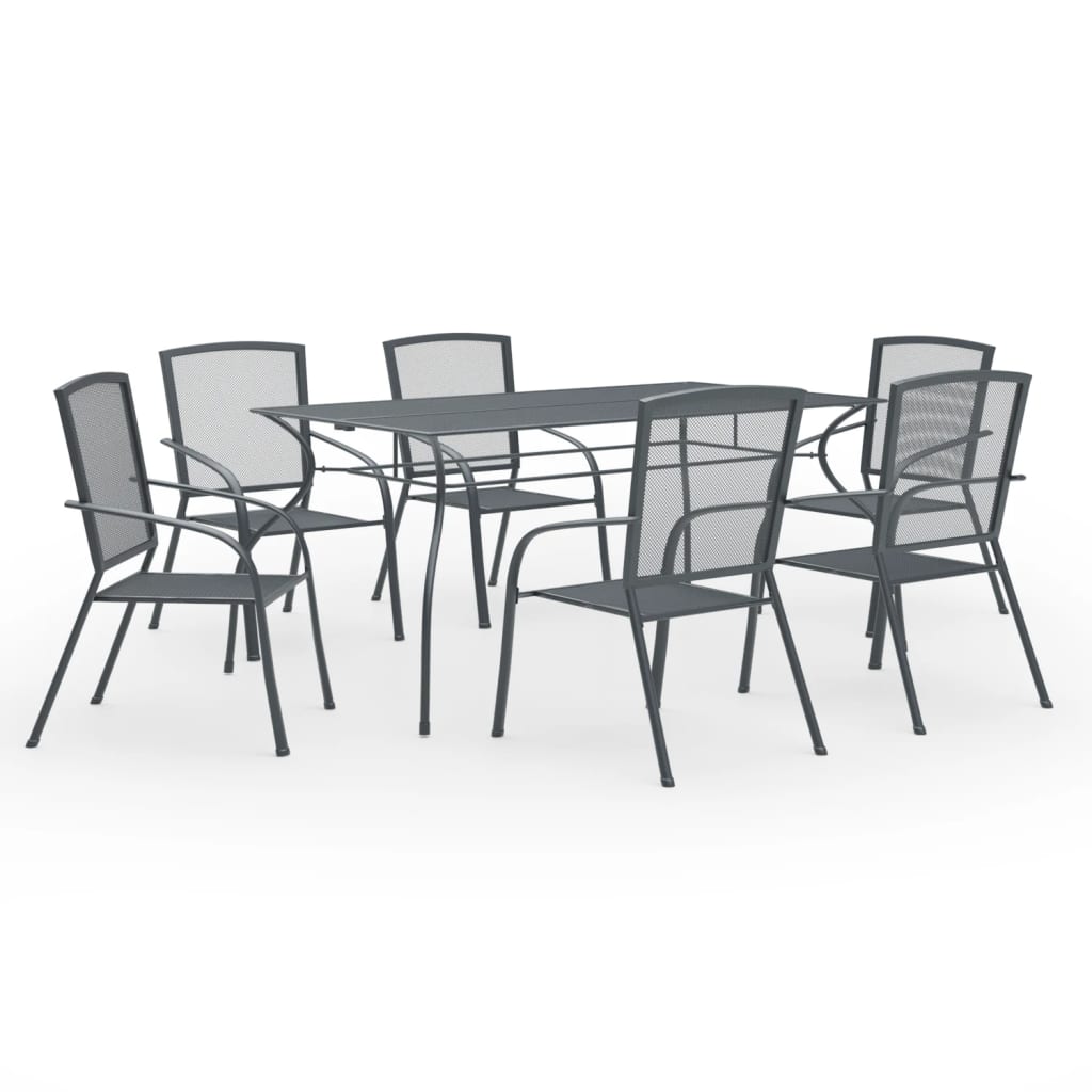 Set mobilier de terasa 7 piese masa cu scaune, vidaXL, Otel, 170 x 89,5 x 72,5 cm, Antracit