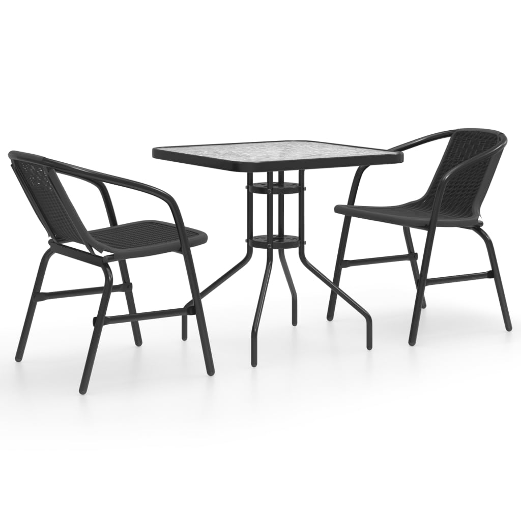 Set mobilier de gradina din 3 piese vidaXL, 70 x 70 x 70 cm, Negru