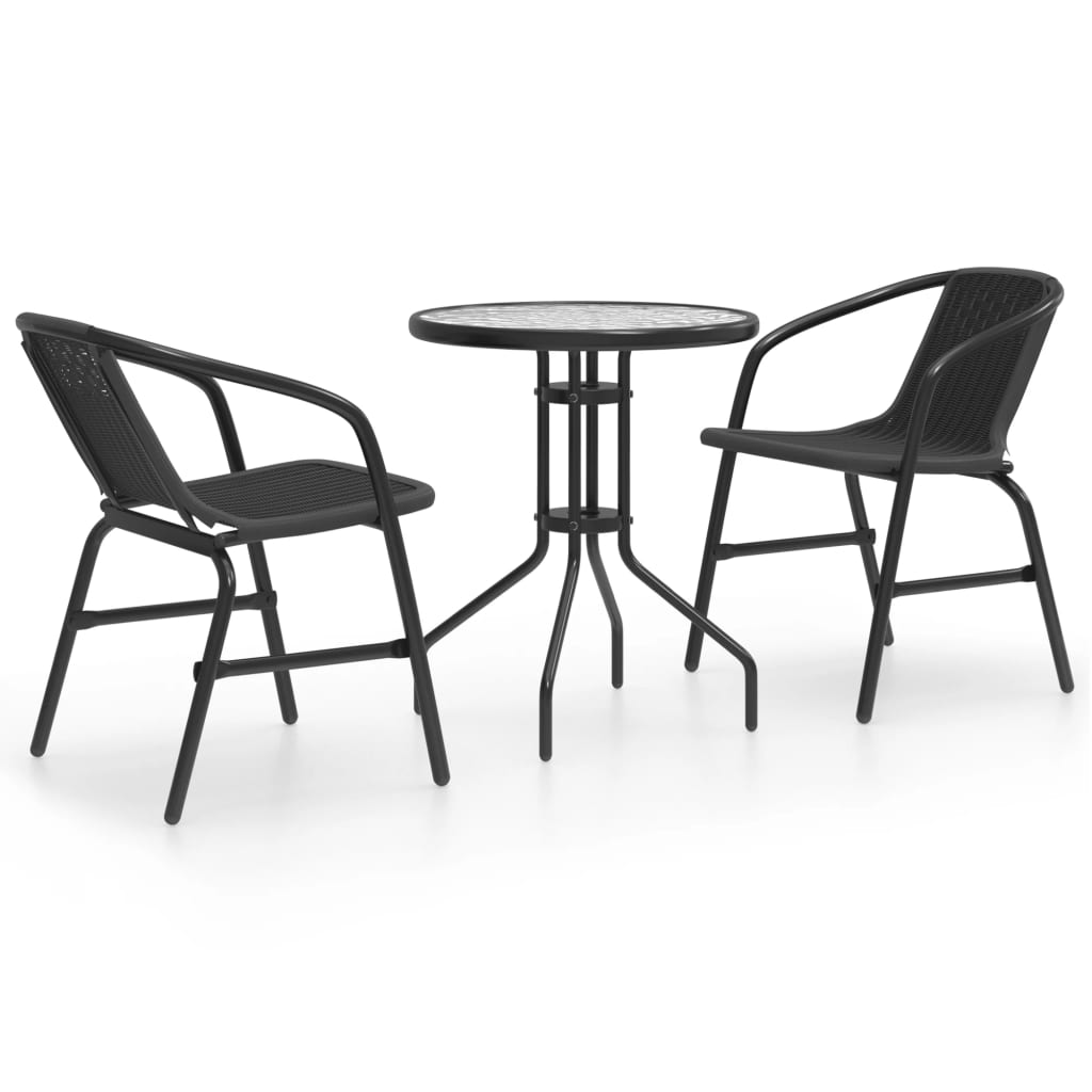 Set mobilier de gradina din 3 piese cu masa rotunda vidaXL, 60 x 70 cm, Negru