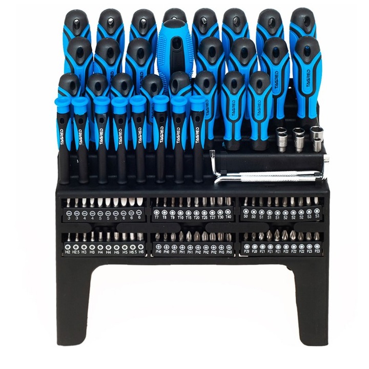 Комплект от 100 професионални части, с отвертки, битове, ключове, хром-ванадиева сплав с магнитни накрайници
