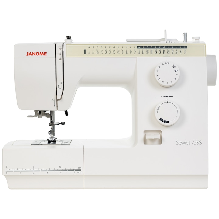 Masina de cusut electromecanica JANOME 725S, 25 Programe, 860 Imp/Min, 55W, Alb