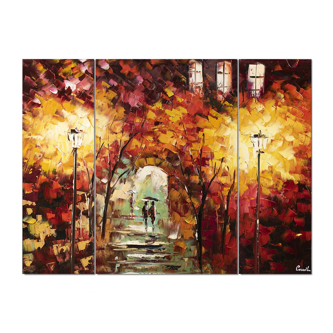 Tablou living pictat manual din 3 piese, Artnova - O seara magica - 120x90cm in cutit, efect 3D