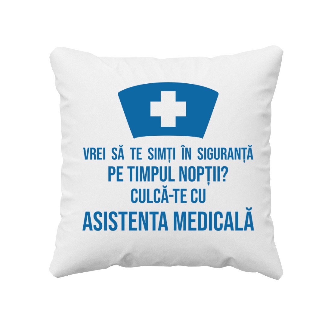 Perna, Culca-te cu asistenta medicala, 40x40 cm, Alb, Poliester