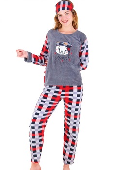 Pijama dama cocolino, pufoasa cu imprimeu Ursulet sleep, Gri 1038, Gri Pijama dama cocolino, pufoasa cu imprimeu Ursulet sleep, Gri 1038, Gri