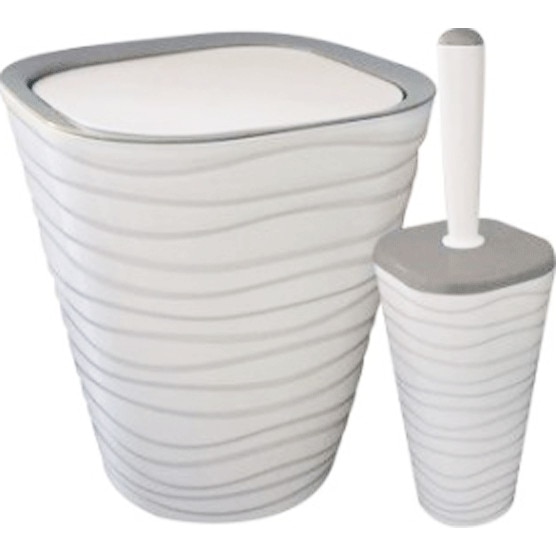 Set baie cos gunoi cu perie WC RAKI WELLE gri