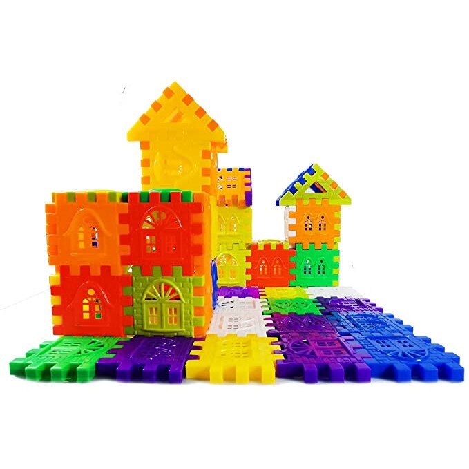 Set de constructie cu piese patrate si triunghiulare, waffle , 38 piese, multicolor