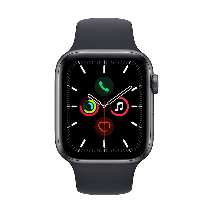 Apple Watch SE (v2) GPS, 40mm, sötétszürke, éjfekete sportszíjjal