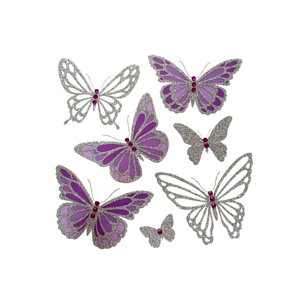 Sticker de perete 7 Fluturi cu Sclipici, 25 x 25 cm, Roz Argintiu, JMB-BBL2926