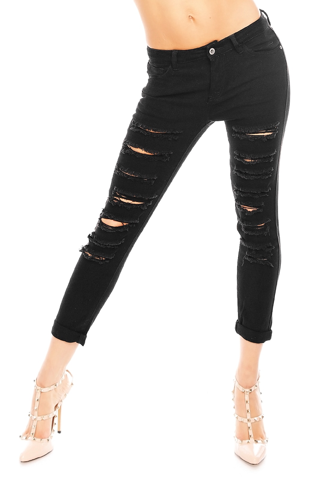 Jeans cu taieturi decorative, Negru