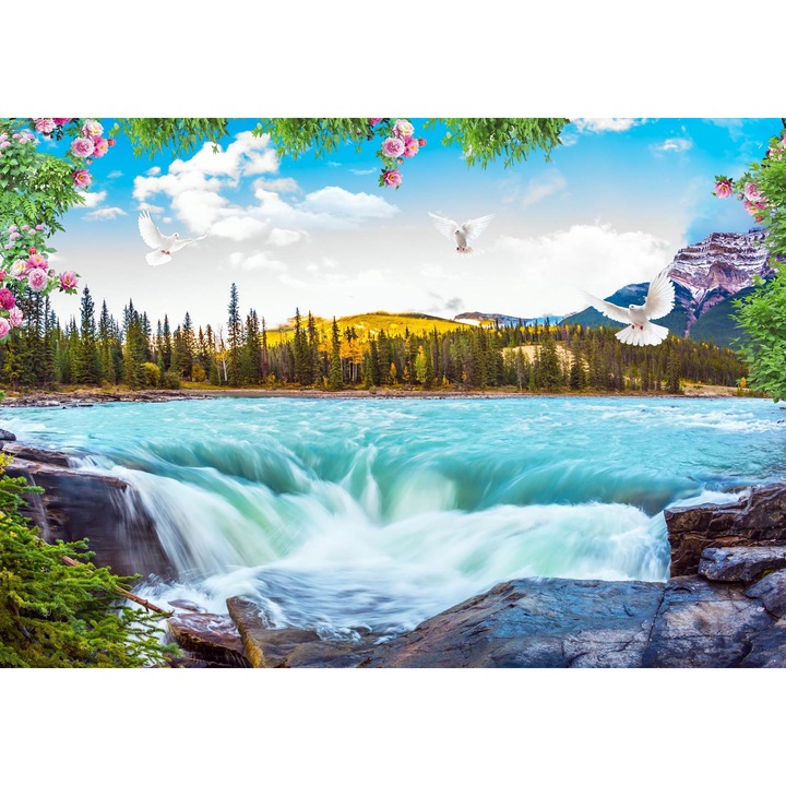 Fototapet Cascada, Peisaj cu cascada si cerul albastru, 200 x 150 cm