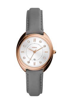 Fossil, Ceas din otel inoxidabil cu o curea din piele, Gri inchis/Auriu rose Fossil, Ceas din otel inoxidabil cu o curea din piele, Gri inchis/Auriu rose