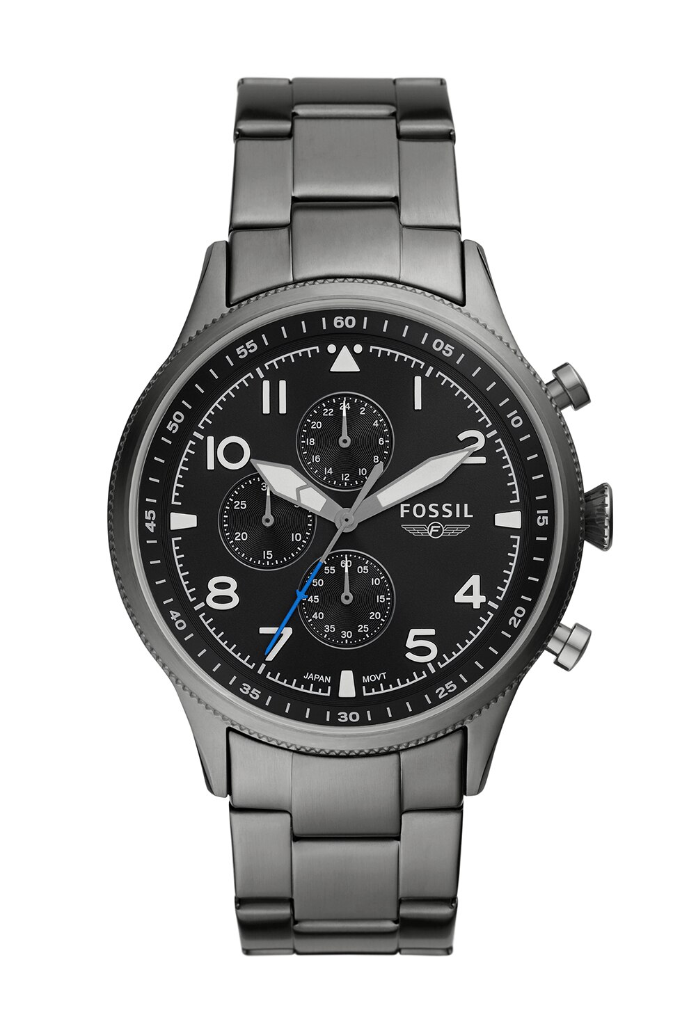 Fossil, Ceas cronograf din otel inoxidabil, Gri hematit