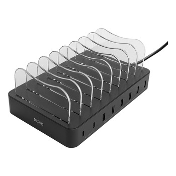 Statie incarcare rapida 75W DELTACO pentru 8 dispozitive, 6 x USB-A, 2 x USB-C - PD negru Statie incarcare rapida 75W DELTACO pentru 8 dispozitive, 6 x USB-A, 2 x USB-C - PD negru