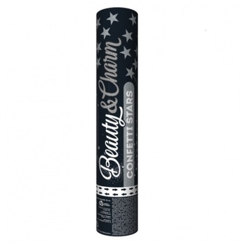 Tun confeti stele metalizate, Deco, Argintiu, 30cm Tun confeti stele metalizate, Deco, Argintiu, 30cm