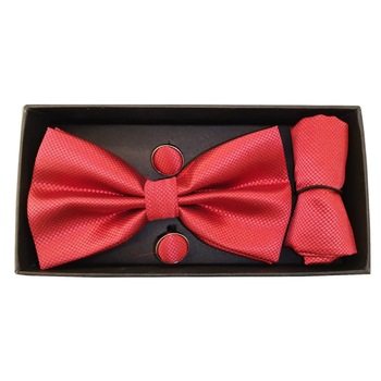 Set Papion barbati, butoni si batista, din poliester, Claum, 15-4/12, rosu Set Papion barbati, butoni si batista, din poliester, Claum, 15-4/12, rosu